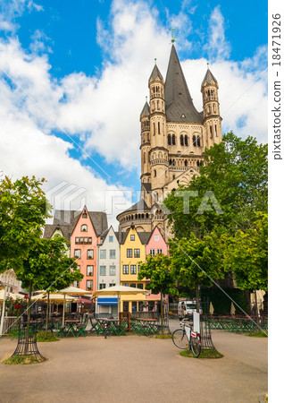 Colorful houses and Great St. Martin Church Cologne, Germany Colorful houses and Great St. Martin Church Cologne, Germany 18471926