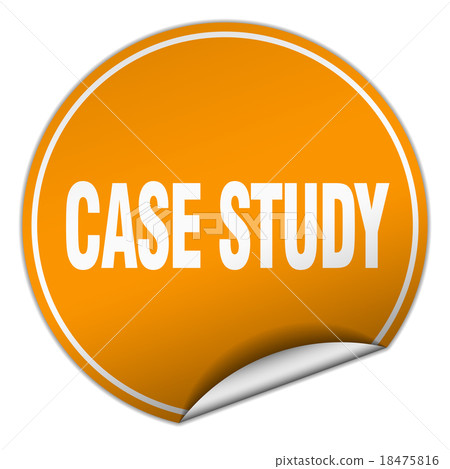 case study round orange sticker isolated on white 18475816