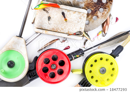 closeup ice-fishing rods and equipment 18477293