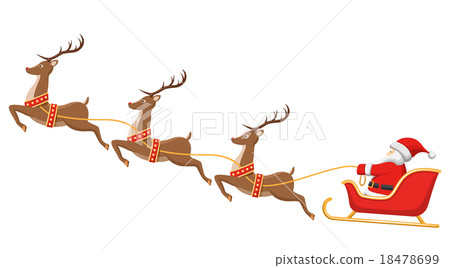 Santa on Sleigh and His Reindeers on White 18478699