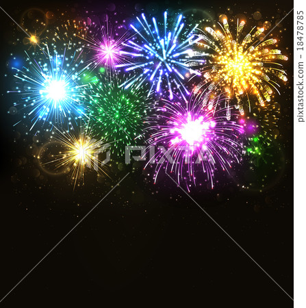 Multicolor Festive Firework Salute Burst on Black 18478785