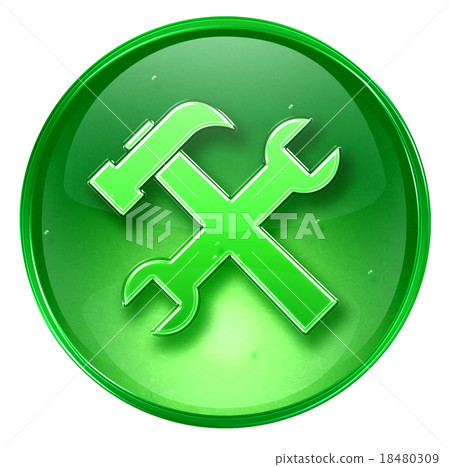 Tools icon green, isolated on white background. 18480309