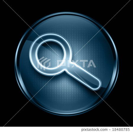 search and magnifier icon blue, isolated on black 18480785