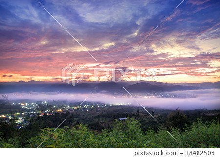Sea of mist and sunrise at yun lai view point ,pai Sea of mist and sunrise at yun lai view point ,pai 18482503