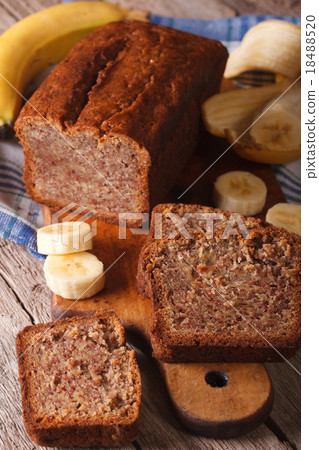 Homemade banana bread sliced on a table close-up Homemade banana bread sliced on a table close-up 18488520