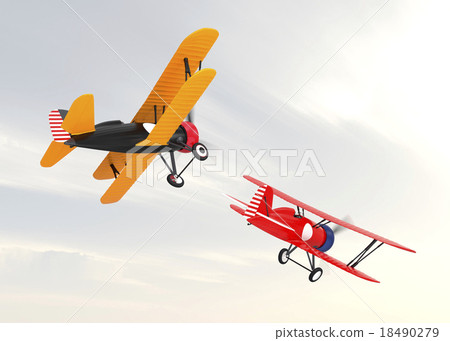 Two biplanes fly in the sky Two biplanes fly in the sky 18490279
