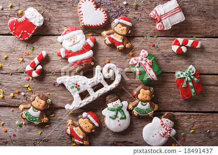 Christmas gingerbread cookies on a table close-up Christmas gingerbread cookies on a table close-up 18491437
