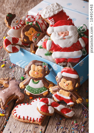 Christmas gingerbread cookies in gift box closeup Christmas gingerbread cookies in gift box closeup 18491448