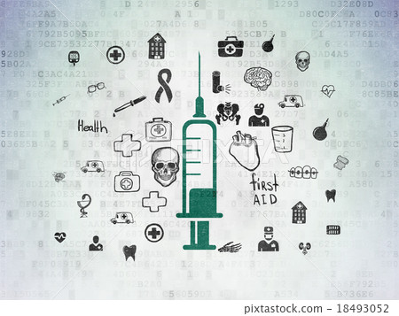 Healthcare concept: Syringe on Digital Paper Healthcare concept: Syringe on Digital Paper 18493052