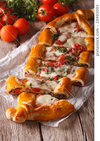 Turkish pide closeup and ingredients top view 18493093