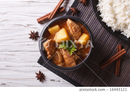 massaman curry with chicken and rice top view 18493121