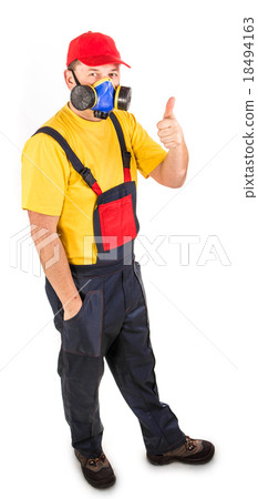 Worker in hat with respirator. 18494163