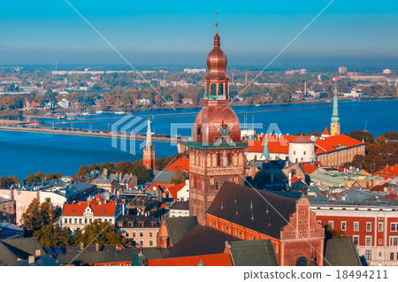 Aerial view of Old Town and Daugava, Riga, Latvia 18494211