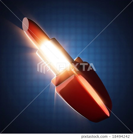 glossy red lipstick on blue background 18494242