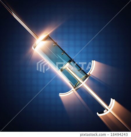 Glass syringe on blue background Glass syringe on blue background 18494243