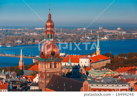 Aerial view of Old Town and Daugava, Riga, Latvia Aerial view of Old Town and Daugava, Riga, Latvia 18494248