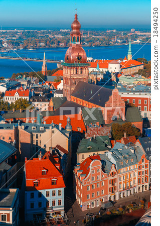 Aerial view of Old Town and Daugava, Riga, Latvia Aerial view of Old Town and Daugava, Riga, Latvia 18494250