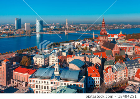 Aerial view of Old Town and Daugava, Riga, Latvia Aerial view of Old Town and Daugava, Riga, Latvia 18494251