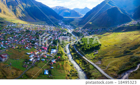 Aerial view of Stepantsminda Kazbegi 18495323