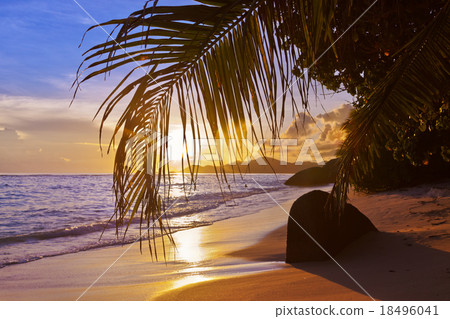Sunset on beach Source D'Argent at Seychelles Sunset on beach Source D'Argent at Seychelles 18496041