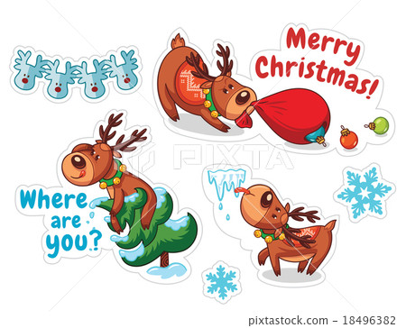 Cartoon deers, Christmas stickers Cartoon deers, Christmas stickers 18496382