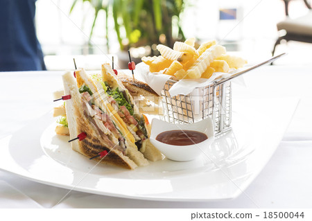 Club Sandwich with Cheese, Cucmber, Tomato , Lettuce and french 18500044