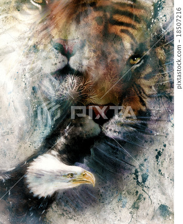 painting of eagle and tiger,  abstract background 18507216