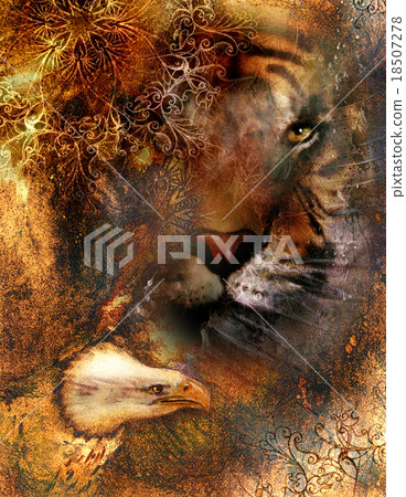 beautiful painting of eagle and tiger face on 18507278