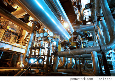 Industrial zone, Steel pipelines in blue tones 18513568