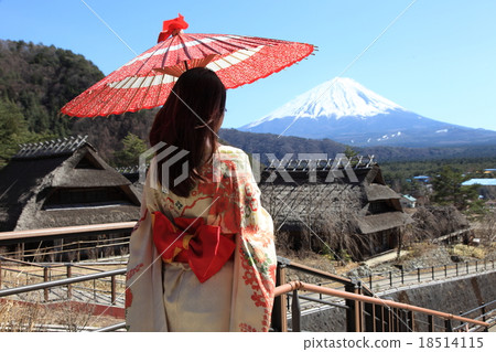 japanese kimono woman with traditional red umbrell japanese kimono woman with traditional red umbrell 18514115