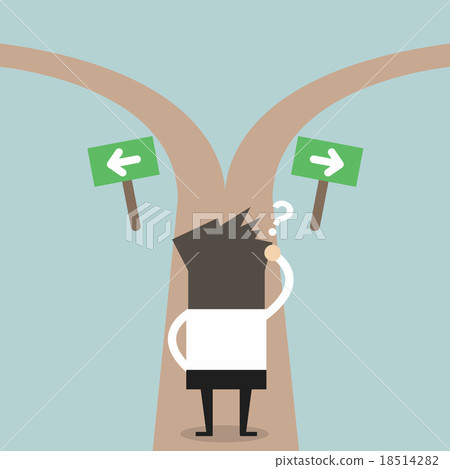Businessmen hesitate to choose path. Businessmen hesitate to choose path. 18514282