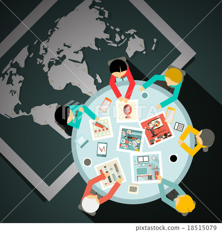 Top View Table with Businessmen and World Map 18515079
