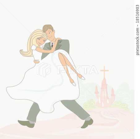 wedding couple and church on background wedding couple and church on background 18516983