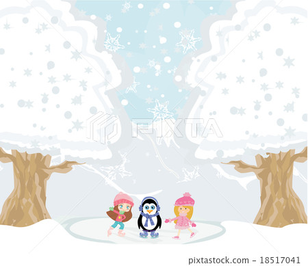 Girls on skates and sweet penguin Girls on skates and sweet penguin 18517041