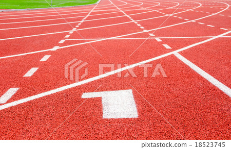 Start track. Lanes 1 number one on racing track. Start track. Lanes 1 number one on racing track. 18523745