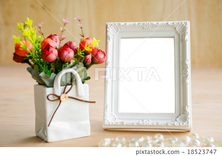 Blank vintage photo fame and flower. Blank vintage photo fame and flower. 18523747