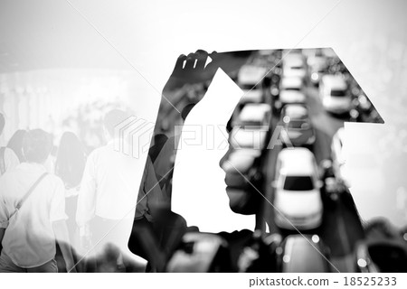 Silhouette of graduate woman with traffic jam back 18525233