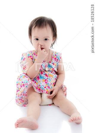 Cute Asian girl sitting and put her finger Cute Asian girl sitting and put her finger 18526128