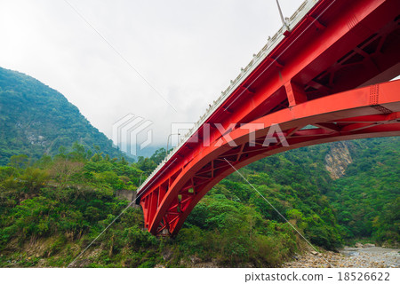 Red bridge locate in Taroko National Park Red bridge locate in Taroko National Park 18526622