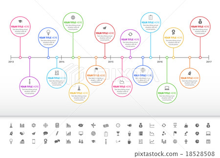 Timeline with circle milestones and set of icons 18528508
