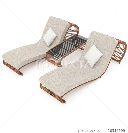 Deck chairs rattan with table 3d graphics 18534299