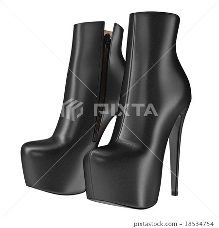 Black leather boots with zipper on high heels Black leather boots with zipper on high heels 18534754