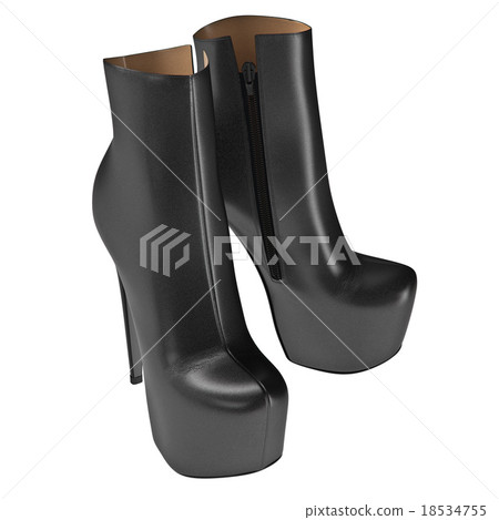 Black leather shoes with zipper. 3D graphic Black leather shoes with zipper. 3D graphic 18534755