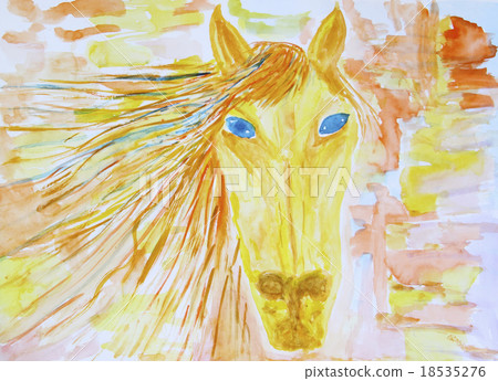Children's drawing watercolor horse Children's drawing watercolor horse 18535276