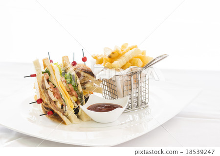 Club Sandwich with Cheese, Cucmber, Tomato , Lettuce and french 18539247