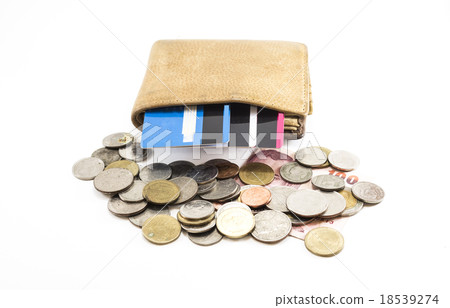 Wallet brown leather with credit card and 100 thai , many coin b Wallet brown leather with credit card and 100 thai , many coin b 18539274