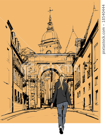 France - Woman strolling in an old city France - Woman strolling in an old city 18540444