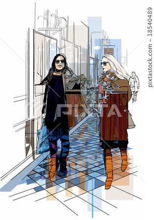 France Paris - two women strolling in a passage France Paris - two women strolling in a passage 18540489