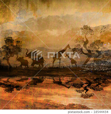 Safari in Africa silhouette of wild animals Safari in Africa silhouette of wild animals 18544434