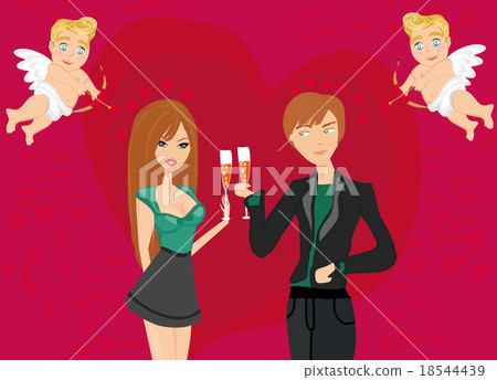 Young couple flirt and drink champagne 18544439